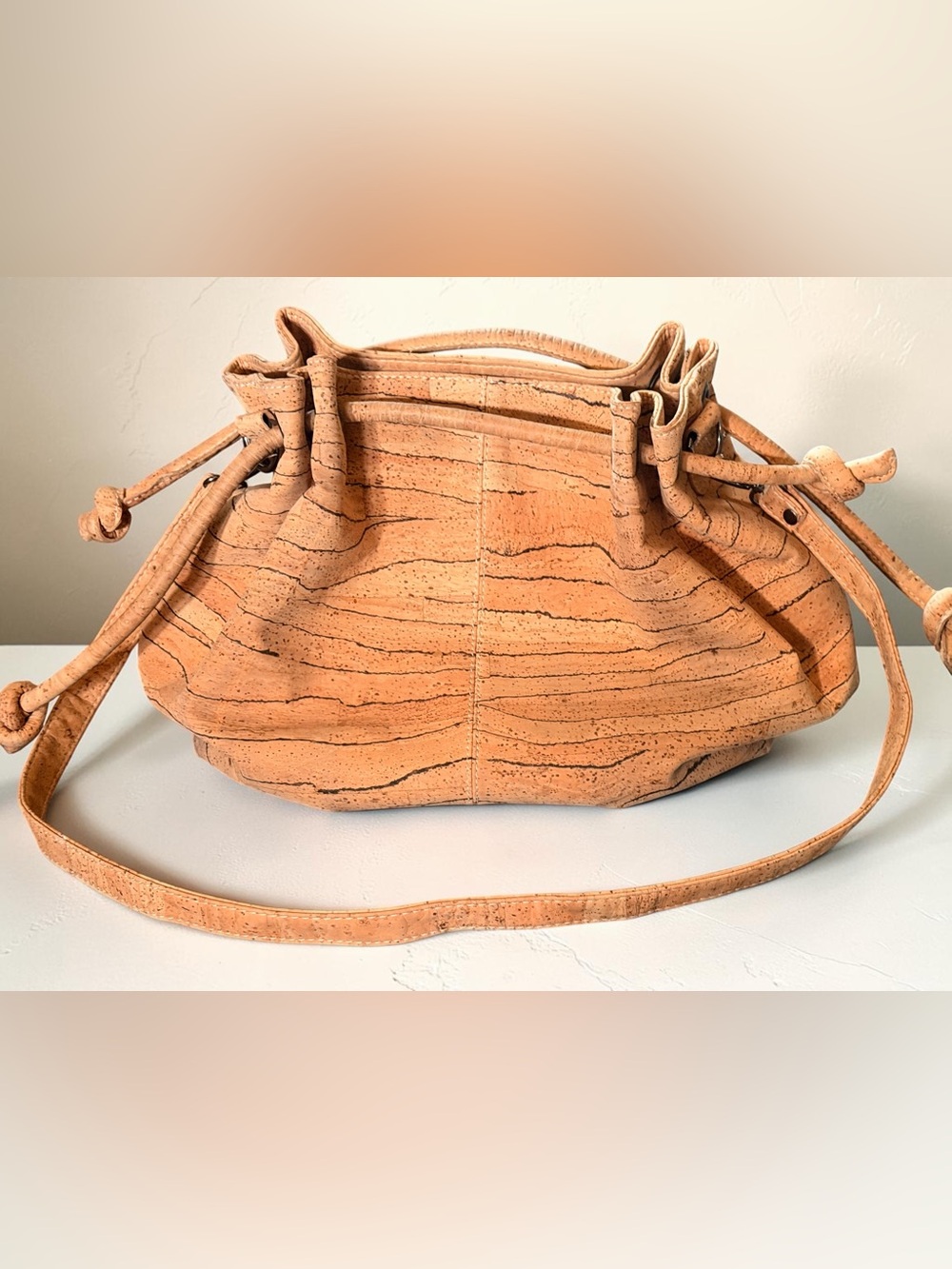 Marla Pais Genuine Cork Skin Drawstring Shoulder Bag